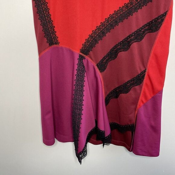 KOCHE Womens Striped Mini Dress Sz 4 FR:38 Red Burgundy Violine Shift $655 - Picture 3 of 10